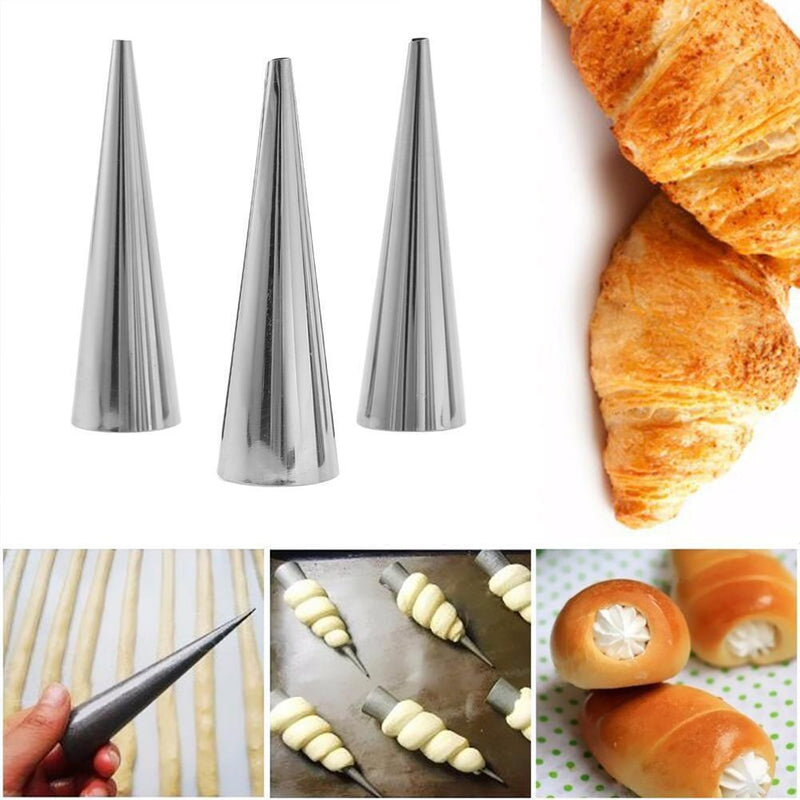 5pcs DIY Cones Stainless Steel Spiral Baked Croissants Tubes Pastry Mold(S)