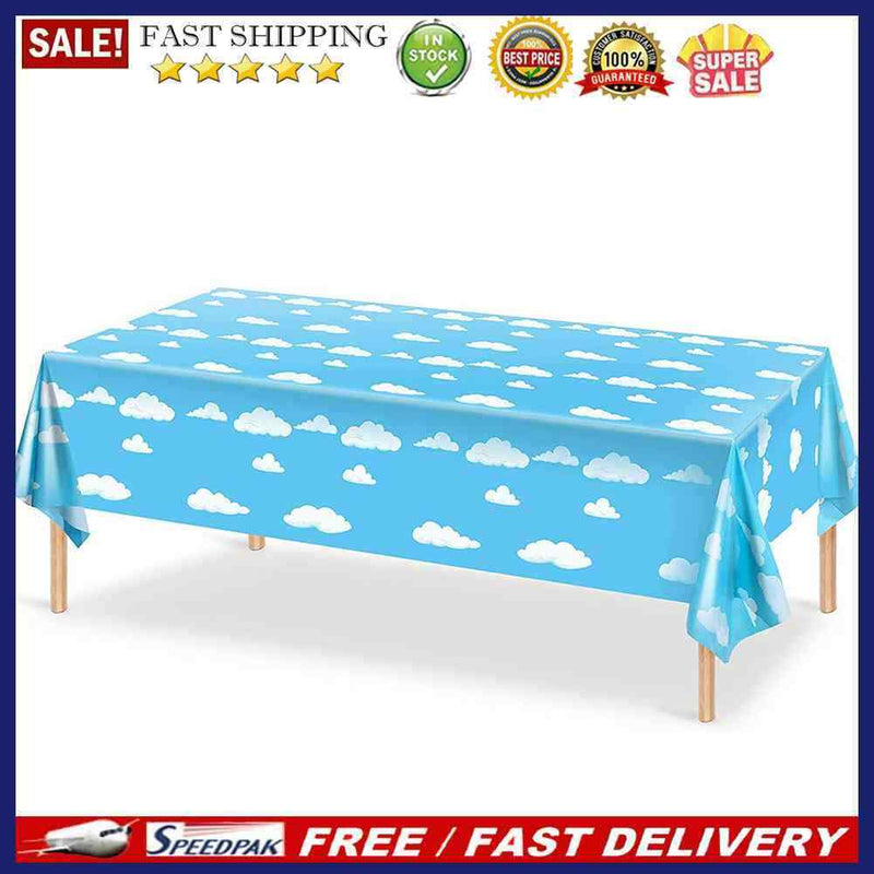 Blue Sky White Clouds Tablecloth Prints Dining Desk Table Cover for Pool Beach