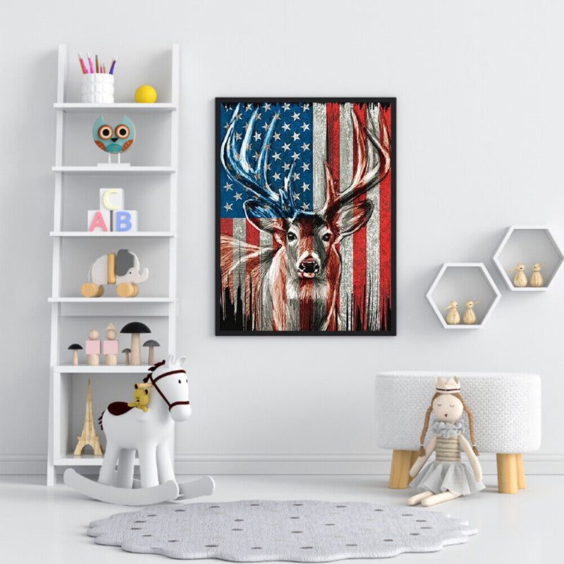 Oil Paint By Numbers Deer National Flag Frameless Picture Craft Kit for Home