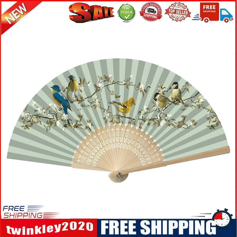 Bird Folding Fan DIY Handmade Oil Paint By Numbers Art Craft Fans