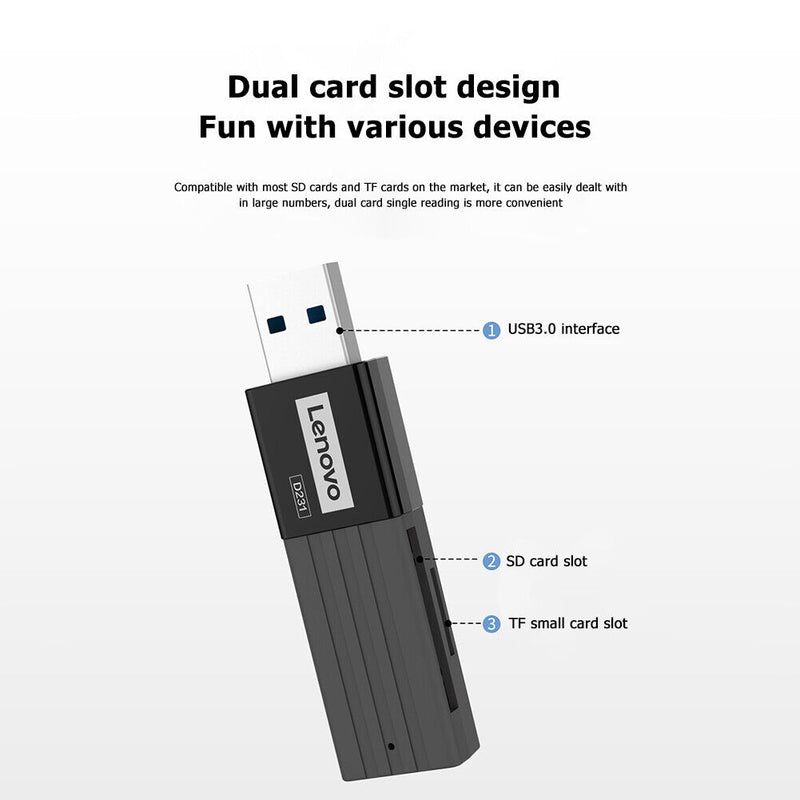 Lenovo D231 USB 3.0 Memory Card Reader TF Security Digital Card Reader Newly