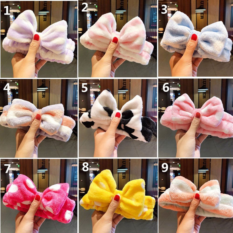 Elastic Colorful Plush Bow Women Girls Headbands Makeup Headwrap Wash Face Band