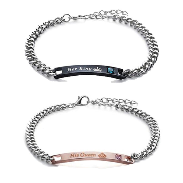 Women Jewelry Love Bangle Stainless Steel His Queen Her King Couple Bracelets