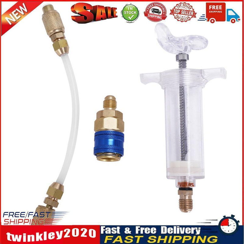 A/C Oil Dye Injector 30ml with Low Side Quick Coupler Clear Hose 1/4 SAE Newly