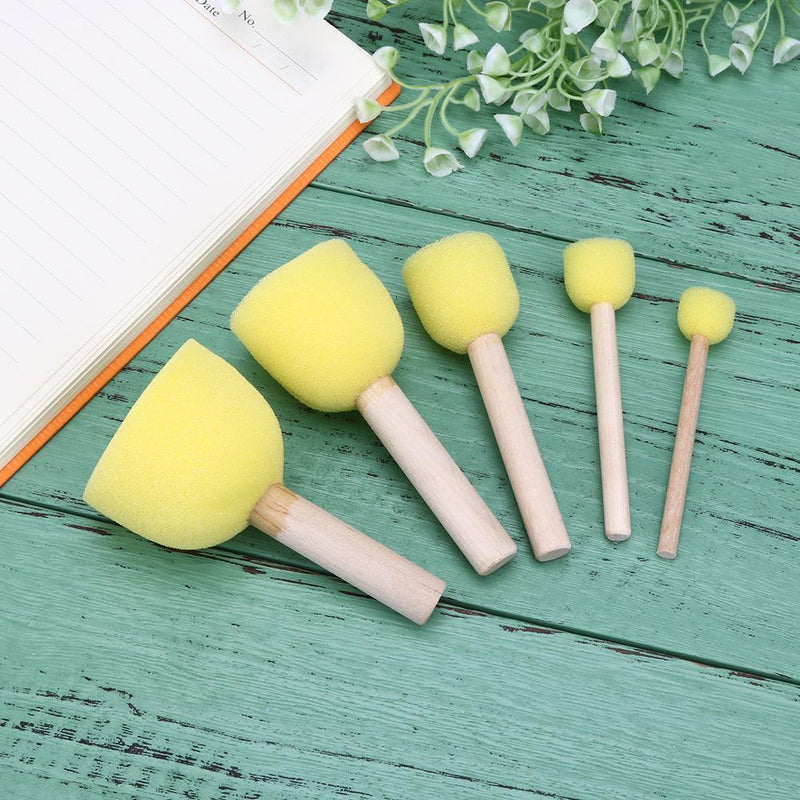 5pcs Children DIY Painting Sponge Brush Toys Wooden Handle Learning Tool Newly