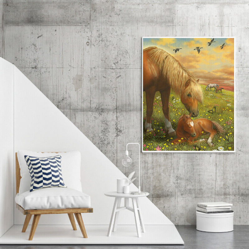 Horse on Grass Oil Paint By Numbers Kit DIY Acrylic Painting on Canvas Frameless