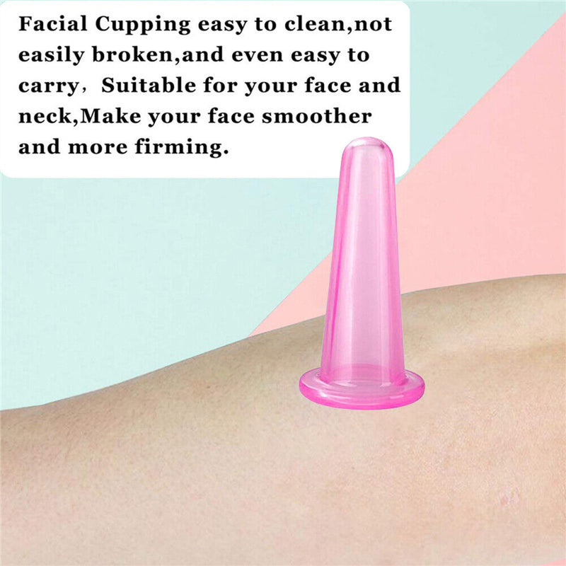 4pcs Vacuum Cupping Can Massage Cupping Apparatus Set Health Care (Pink) Newly