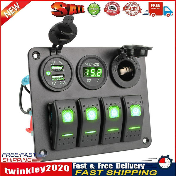 Rocker Switch Panel Outlet Combination Switches (Green Digital Display) Newly