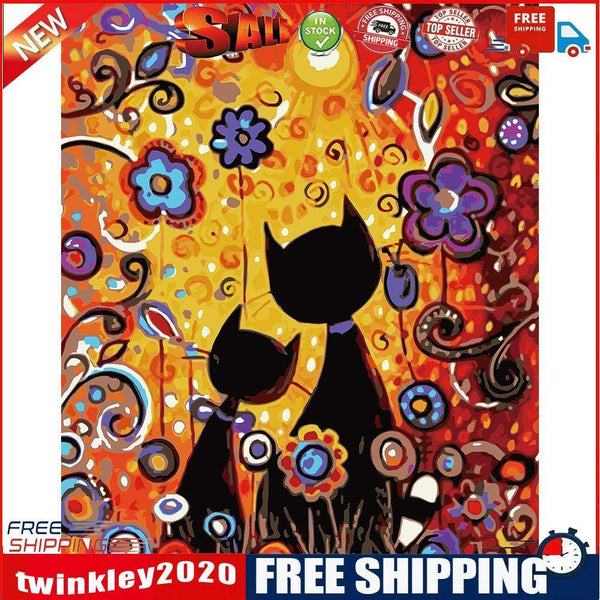 Two Cats Oil Painting By Numbers DIY Paints Drawing On Canvas for Child