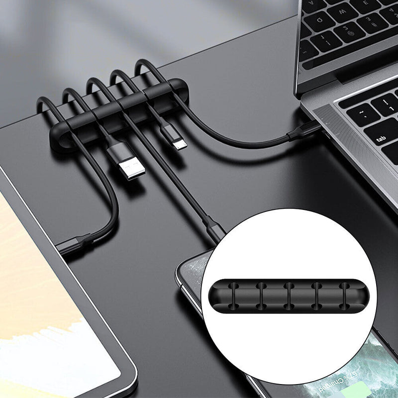 Silicone USB Cable Organizer Winder Desktop Tidy Management Holder (5 Clip)