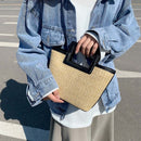 Woven Straw Clutches Bag Women Leather Beach Summer Totes Handbag Wallet