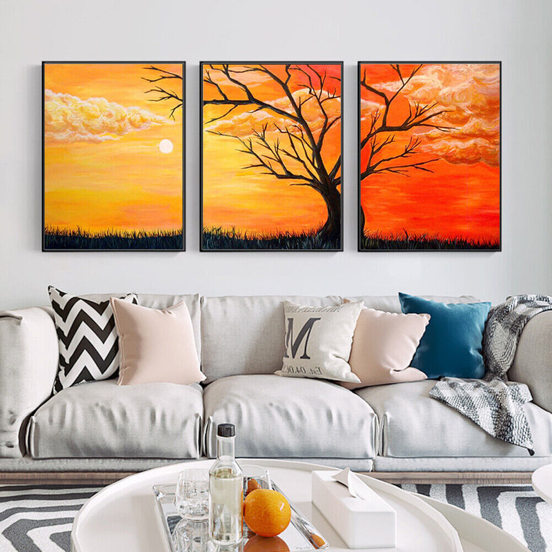 DIY Paint By Number Kit Beautiful Sunset Triptych Acrylic Paint Art Craft Gift