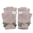 Fluff Gloves Half Finger Mittens Cartoon Animal Pattern Winter Fluffy Knitted