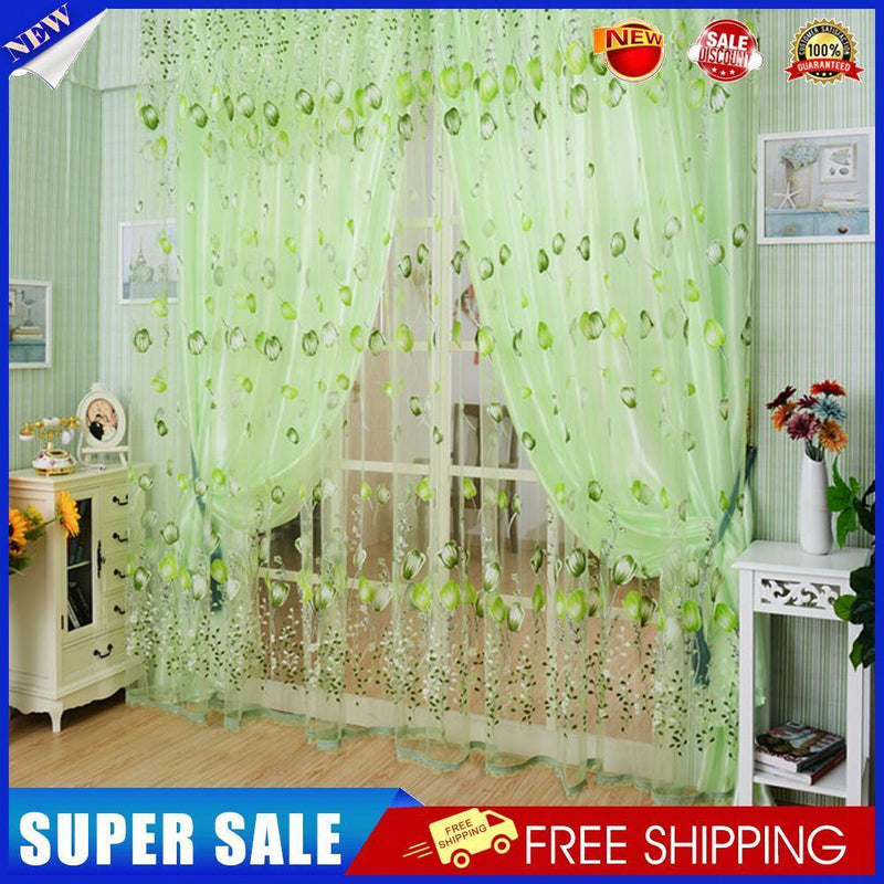 6pcs Tulip Flower Yarn Sheer Window Curtain Scarf Drapes(Green)