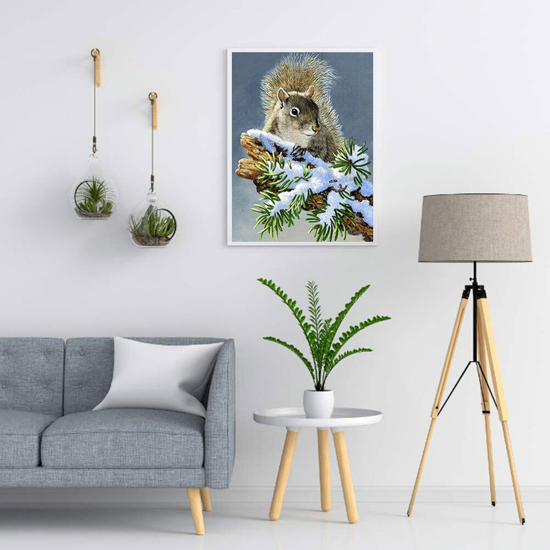 5D DIY Diamond Painting Full Round Drill Winter Squirrel Wall Decor Rhinestone