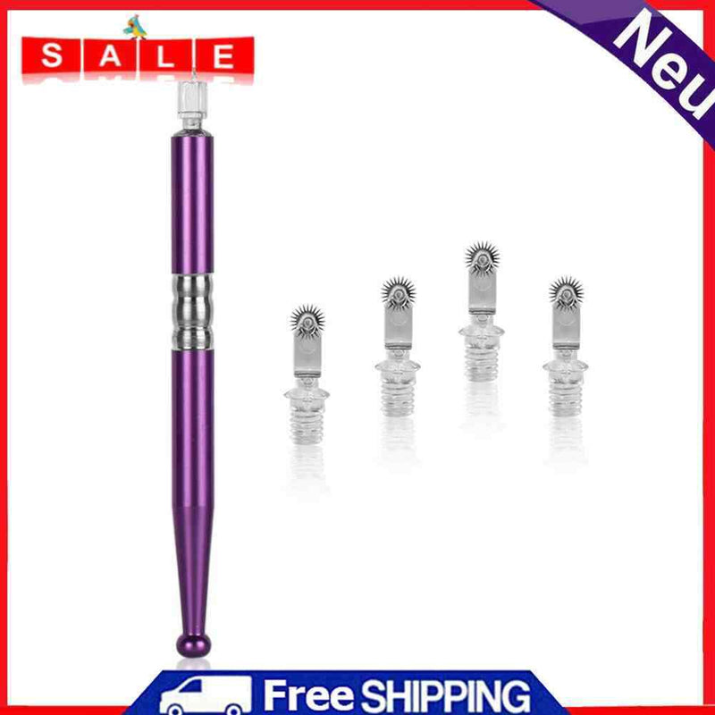 1pc Manual Tattoo Roller Pen+5pcs Pins Set Eyebrow Microblading Tool(Purple