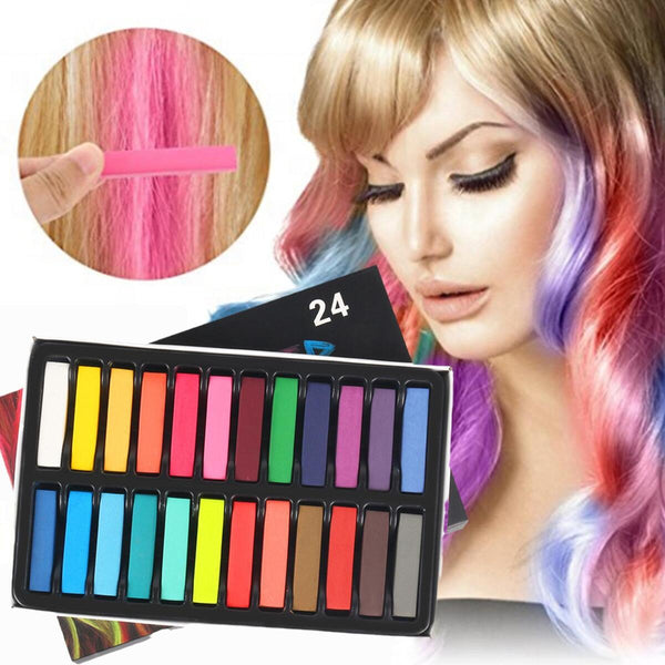 24 Colors Temporary Hair Chalk Set Non-Toxic Rainbow Colored Pastel Kit Dye L1N4