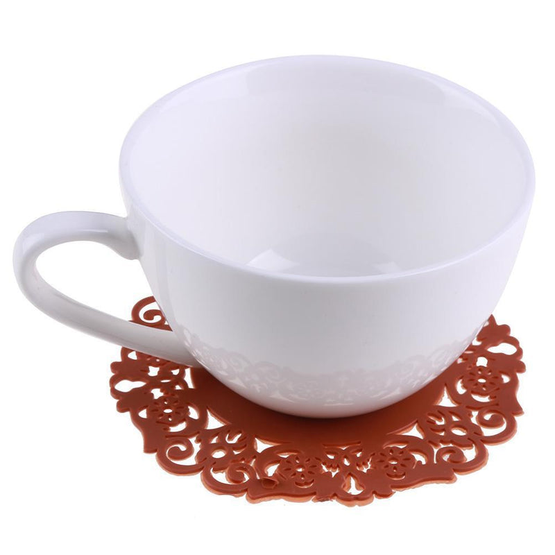 Hollow Flower Silicone Pad Coaster Anti Skid Heat Insulation Cup Mat(Coffee