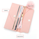 Women PU Flap Wallet with Plush Ball Lady Butterfly Coin Purse (Pink)
