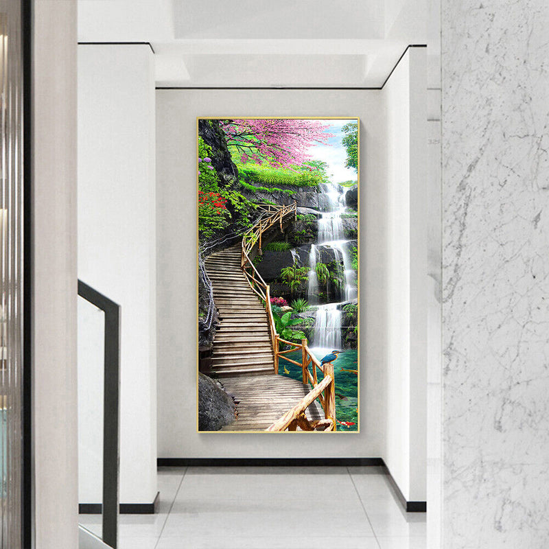 Oil Paint By Numbers Fall Road Frameless Picture Craft Kit for Home Living Room