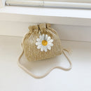 Straw Shoulder Bags Sunflower Drawstring Woven Bucket Crossbody Handbags