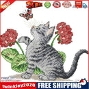 14CT Printed Partial Cross Stitch Handcraft Flower Cat Artwork Wall Decor