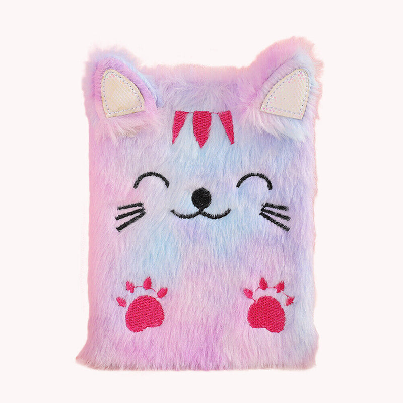 Cartoon Cat Plush Notebook Fluffy Daily Planner Journal Book (Purple) Newly