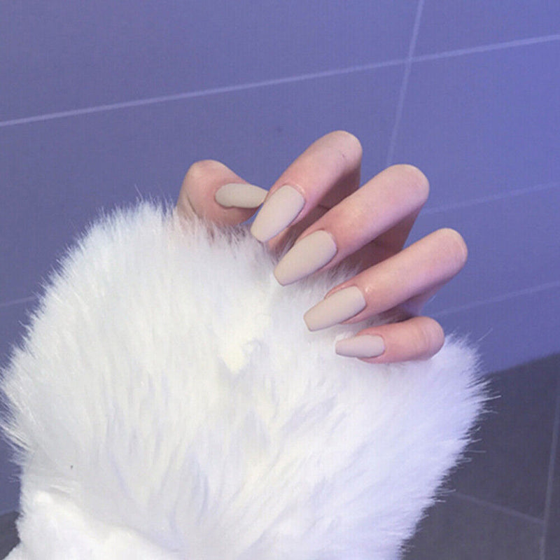 24pcs Glue On Fully Paste Artificial Nail Tips Solid Matte Frosted Manicure Tips