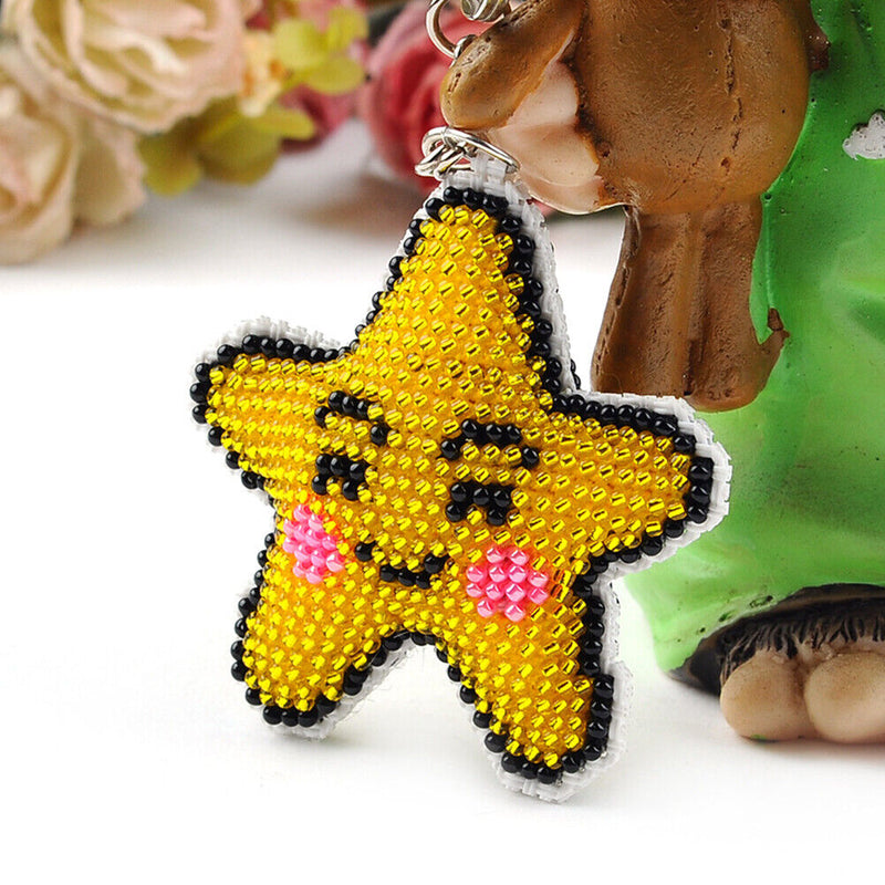 Stamped Needlework Key Chain Bead Embroidery Craft Pendant Kids Hanging Toys