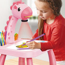 LED Projector Drawing Table Toys Writing Board with Music (Pink Giraffe) Newly