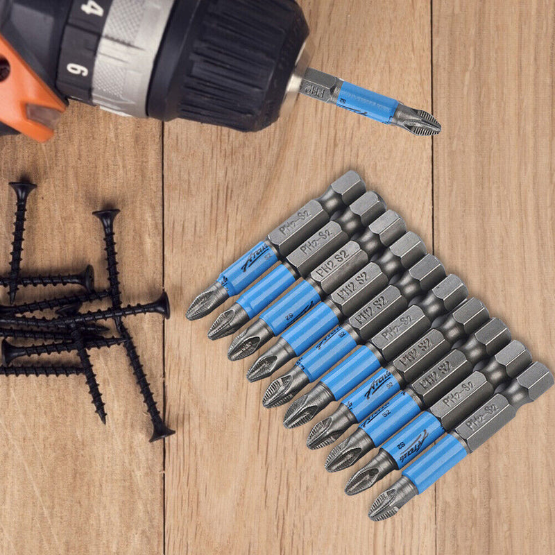 10pcs 50mm PH2 Anti Slip Cross Bit Drill Head Screwdriver Bits Hand Tools
