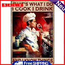 Retro Poster Tin Sign Painting Chef Drink Wine Wall Art for Cafe Bar Club Shop