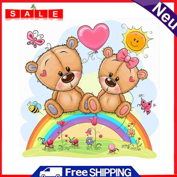 5D DIY Diamond Painting Full Round Drill Rainbow Cartoon Bear Picture Wall Decor