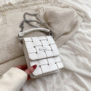 Female Cross-body Mobile Phone Purse Top-handle Bag PU Leather Woven Handbag