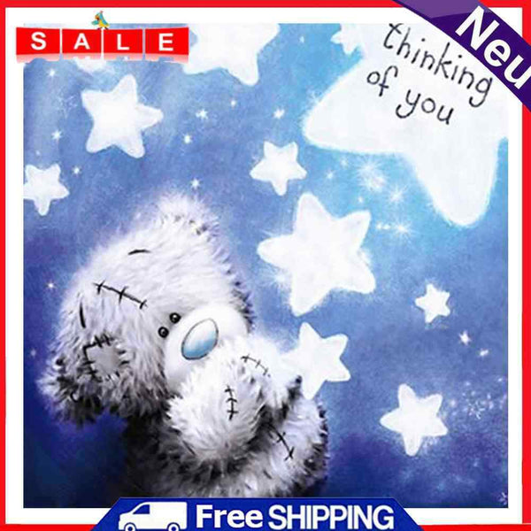 Handmade Blue Bear 5D DIY Full Round Drill Drawing Kit Artwork Diamond Painting