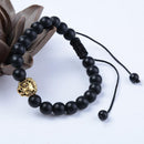 Dakishin Unisex Lion Head Charm Bead Bracelet Adjustable Strand Bracelet (Frost
