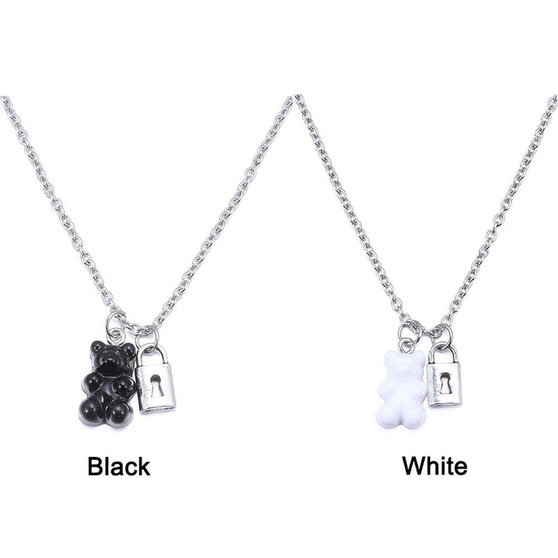 Women Double Chain Bear Pendant Necklace Clavicle Chain Pendant Choker Charm