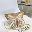 Lace Bow Women Bucket Straw Crossbody Bag Female Retro Summer Beach Handbag