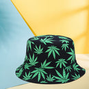 Cotton Fisherman Hats Women Men Leaf Double-sided Basin Caps (Green+Black)