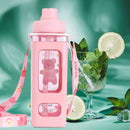 Water Bottle with Straw 700ml Drinking Bottle Square Cute Water Jug (Pink)