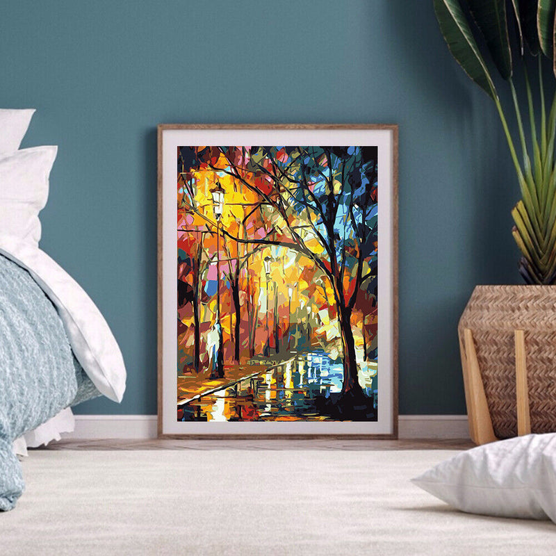 DIY Coded Acrylic Drawing Trees Street Landscape Oil Painting Kit by Numbers