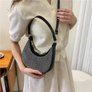 Crescent Shiny Diamond Women Shoulder Bag Leather Underarm Chain Handbags Clutch