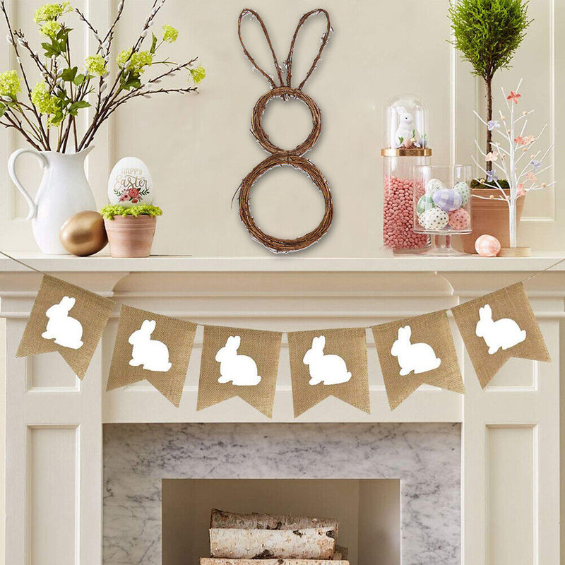 Handmade Easter Bunny Wreath DIY Folded Rattan Wreath Decoration (60cm)