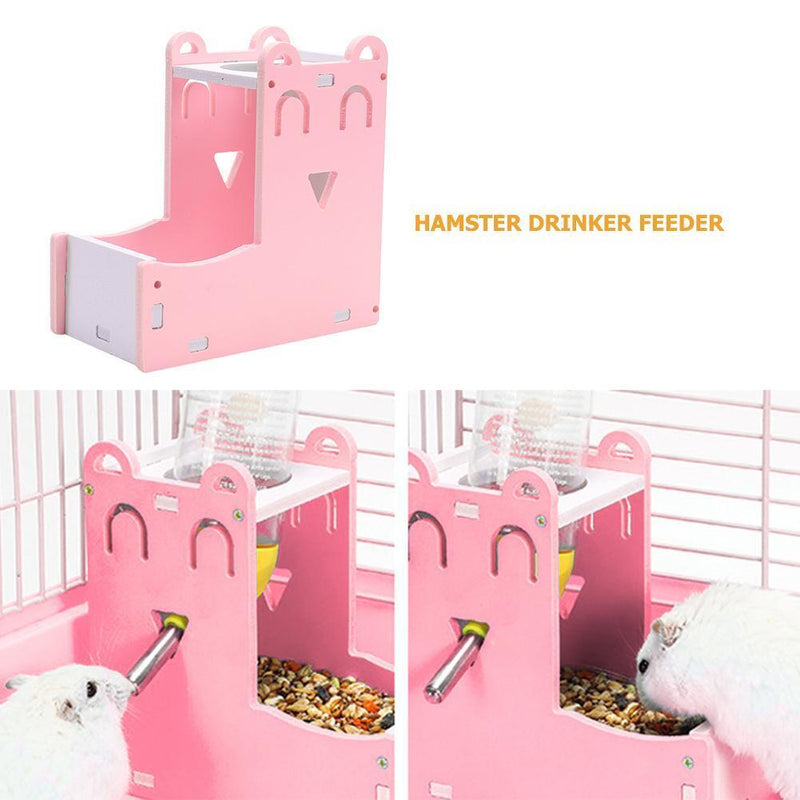 Hamster Automatic Water Fountain Drinker Food Feeder Playing Cage (Pink) Newly