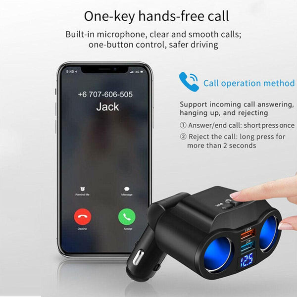 Dual USB Auto Schnellladegerät Zigarettenanzünder Splitter Netzteil Bluetooth F.