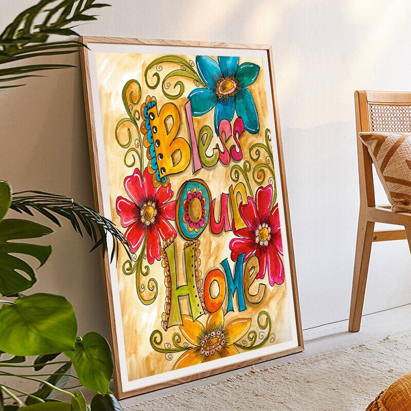 DIY Rhinestone Picture Full Diamond Kit 5D Bless Home Round Drill Painting Decor