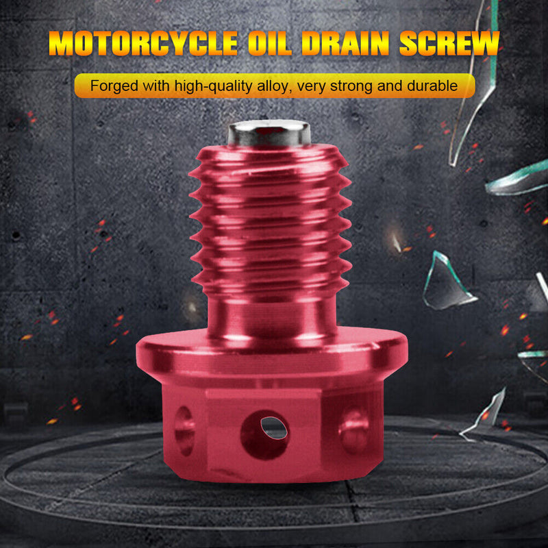 Universal Magnetic Motorbike Oil Drain Screw M12 Motorcycle Plug Part (Red)