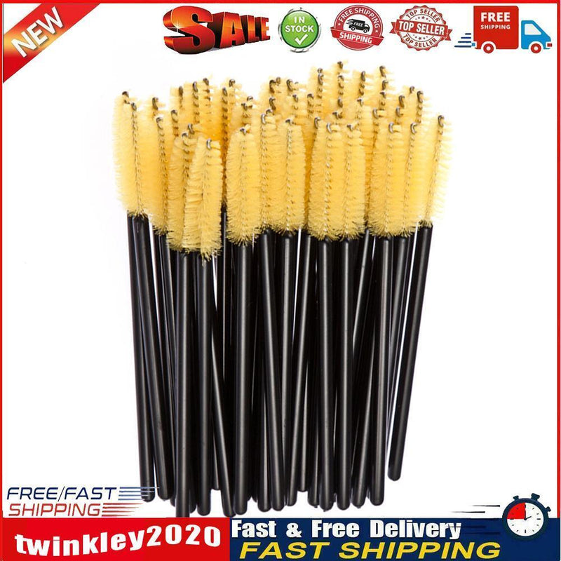 100Pcs Disposable Eyelash Brush Mascara Wands Applicator Spoolers (Yellow) Newly
