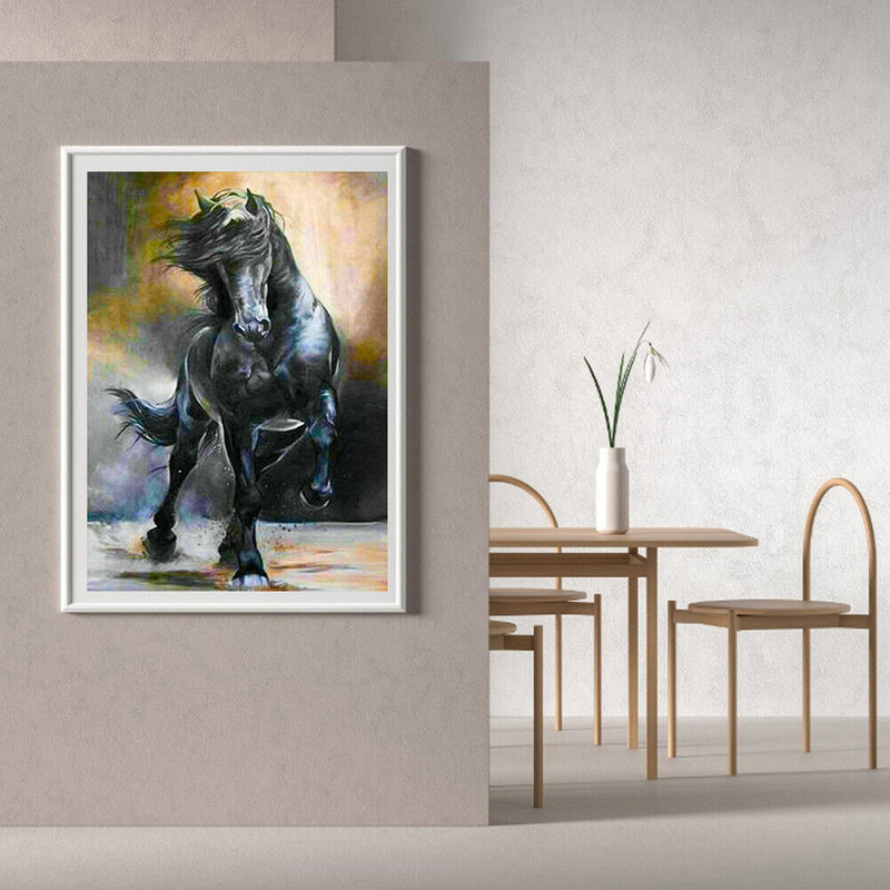 Oil Paint By Numbers Wall Art Posters Black Horse Picture Decoration Art Craft