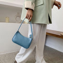 Soft PU Leather Women Underarm Bag Solid Color Casual Shoulder Bag (Blue)